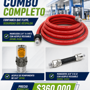 COMBO MANGUERA 3/4" X 4 M COLORES + BREAKAWAY + MANGUERA CORTA