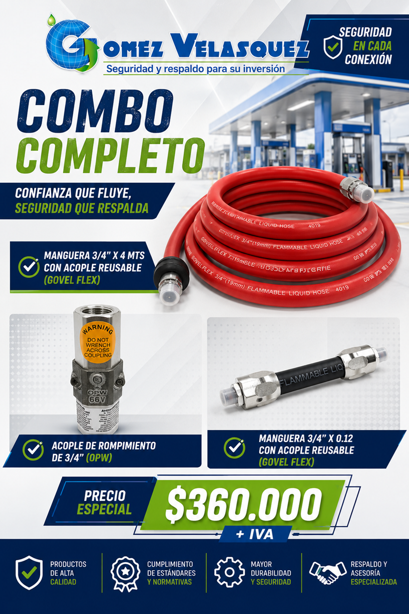 COMBO MANGUERA 3/4" X 4 M COLORES + BREAKAWAY + MANGUERA CORTA