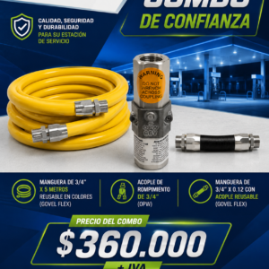 COMBO MANGUERA 3/4" X 5 M COLORES + BREAKAWAY + MANGUERA CORTA