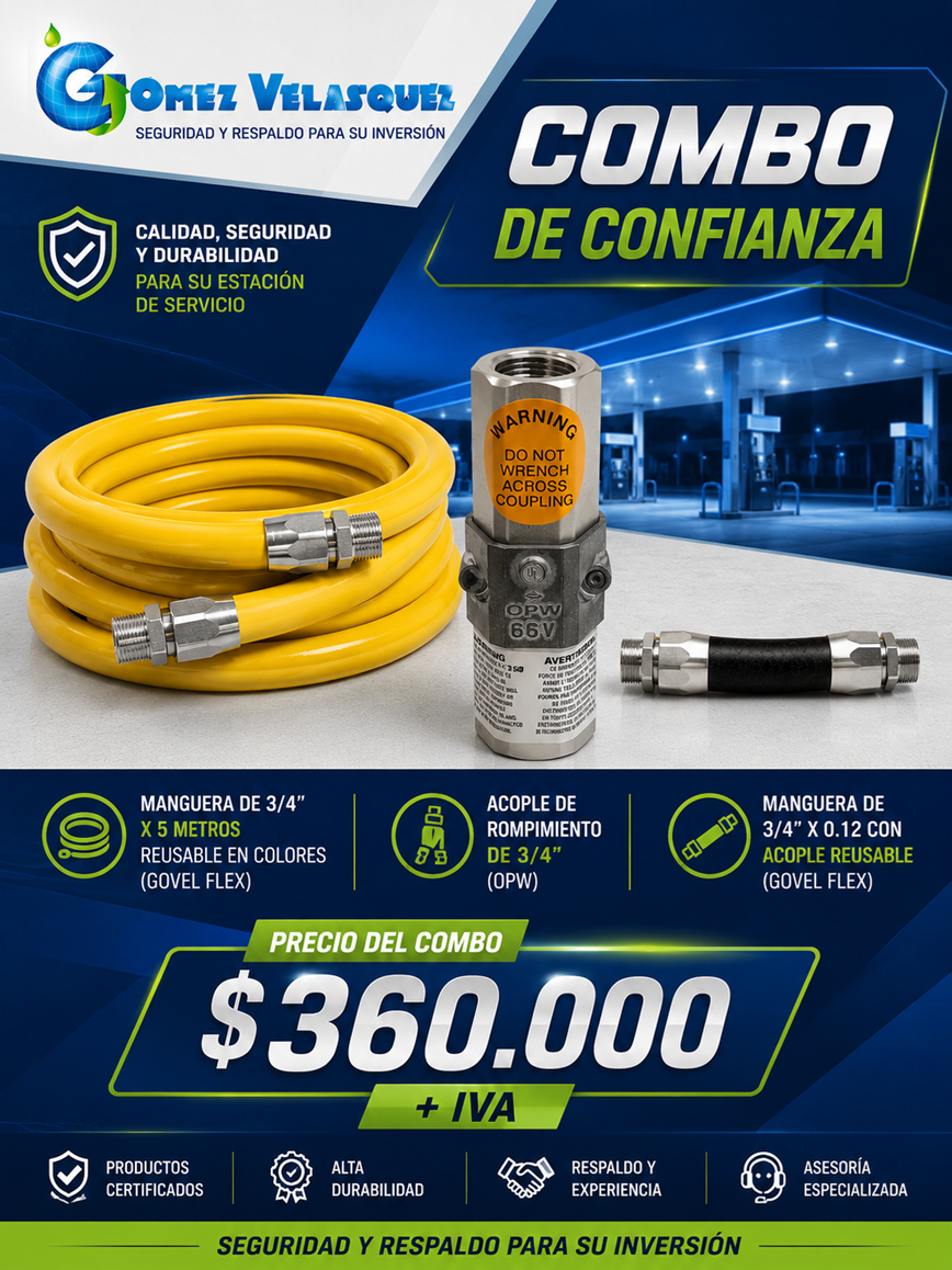 COMBO MANGUERA 3/4" X 5 M COLORES + BREAKAWAY + MANGUERA CORTA