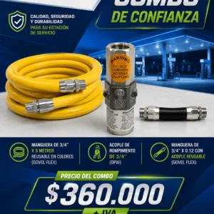 COMBO MANGUERA 3/4" X 5 M COLORES + BREAKAWAY + MANGUERA CORTA